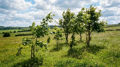 Do Trees Need Wind to Grow Strong? The Science of Thigmomorphogenesis 1 Young saplings and trees swaying in breeze developing structural strength (AI Generated Image)