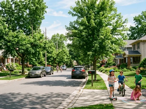 Suburban trees standing firm in a gentle 20 mph afternoon breeze (AI Generated Image)